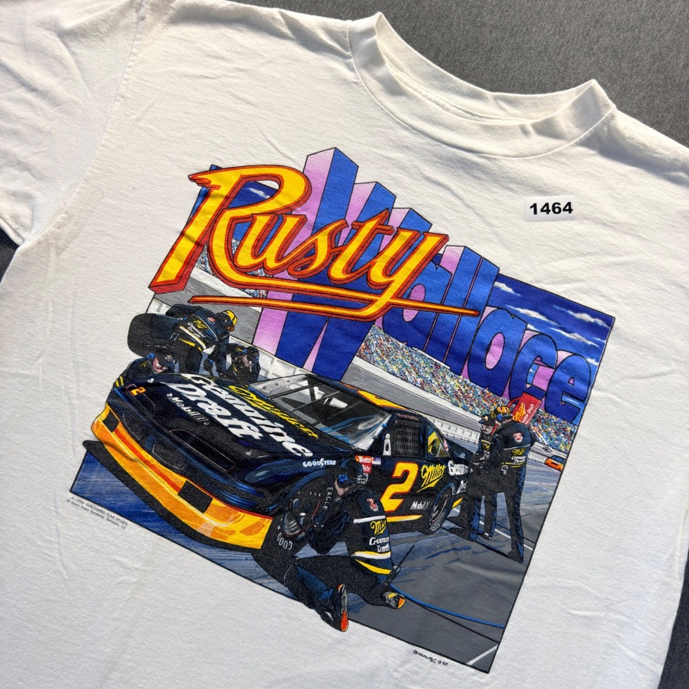 Vintage 1993 Rusty Wallace NASCAR T-Shirt All Sport Single Stitch White XL 90s